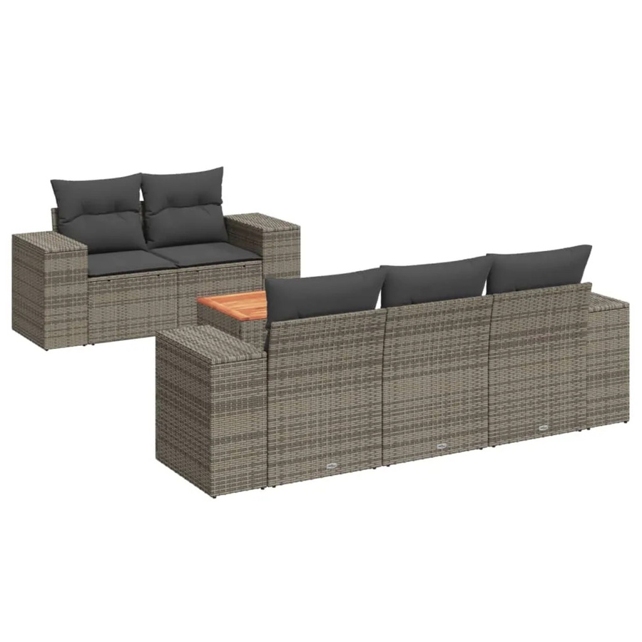 vidaXL 6-tlg Garten-Sofagarnitur aus Poly Rattan und Akazienholz in Grau mit Kissen - Bild 2