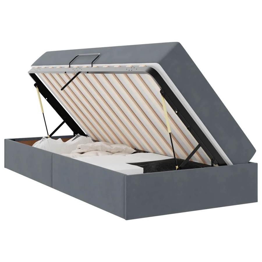 vidaXL Aufbewahrungsbett mit Matratze in Dunkelgrau aus Samt und Metall, B/T/H: 90 x 200 x 43,5 cm - Bild 2