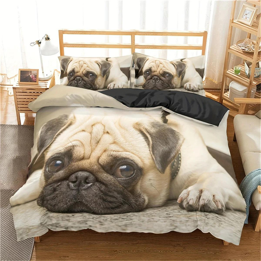 Bettwäsche-Set Binchi Outdoor Product mit niedlichem Mops-Druck aus Polyester, B/H: 135 x 200 cm - Bild 3