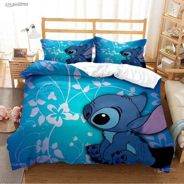 Gu Tao Stitch Cartoon Bettwäsche-Set mit Bettbezug und Kissenbezügen, Blau, B/H: 245 x 210 cm - Bild 1