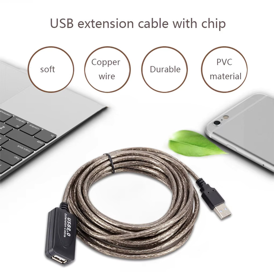 Congdi USB 2.0 Verlängerungskabel mit aktivem Repeater, High Speed Adapter Männlich zu Weiblich für PC und Laptop - Bild 2