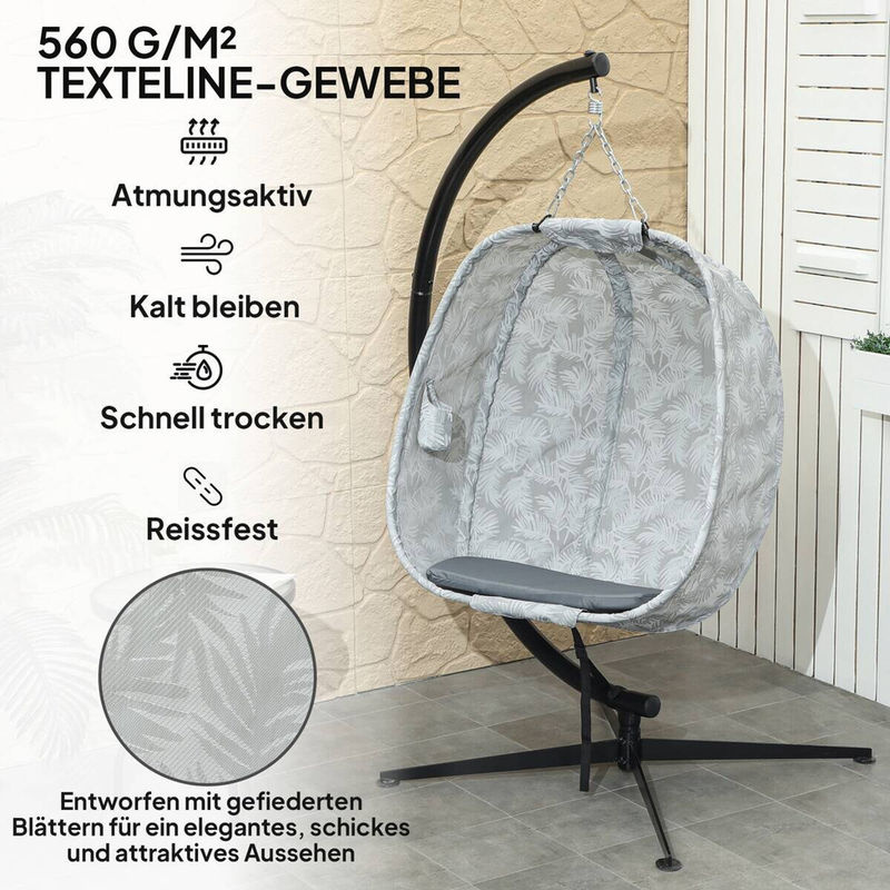 Outsunny Eiförmiger Hängesessel mit Gestell und Sitzpolstern in Grau, Faltbare Hängeschaukel für Garten und Terrasse, B/H/L: 90 x 180 x 126 cm - Bild 6