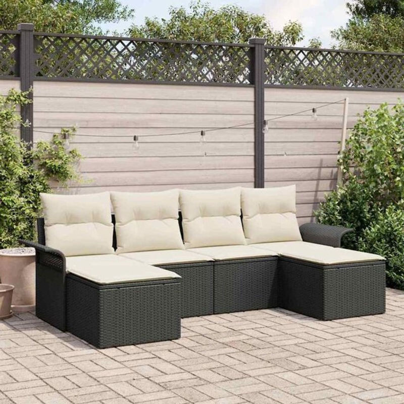 vidaxl Garten-Sofa-Set aus Poly-Rattan mit 6 Kissen in Schwarz - Bild 1