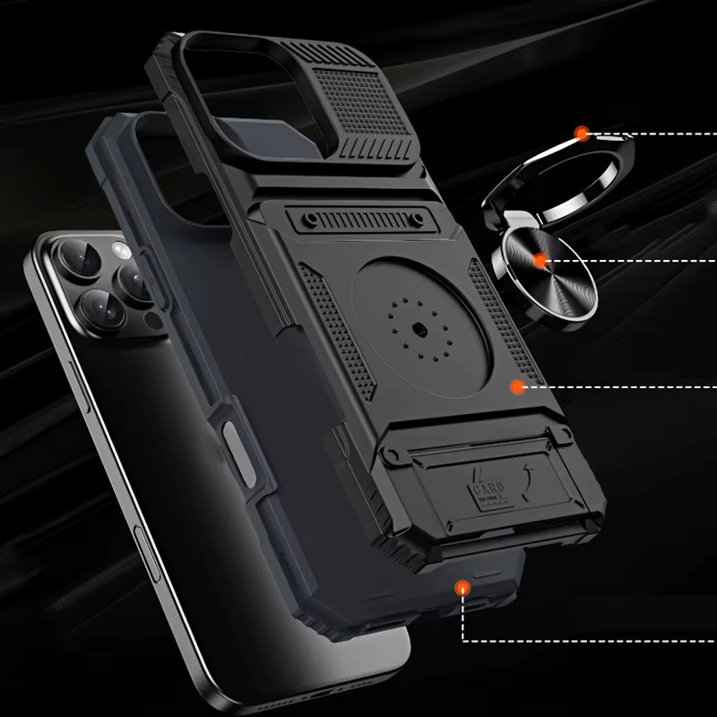 Robuste iPhone Hülle mit Kartenfach und Ständer in Schwarz für iPhone 17 bis iPhone 11 Modelle - Bild 5