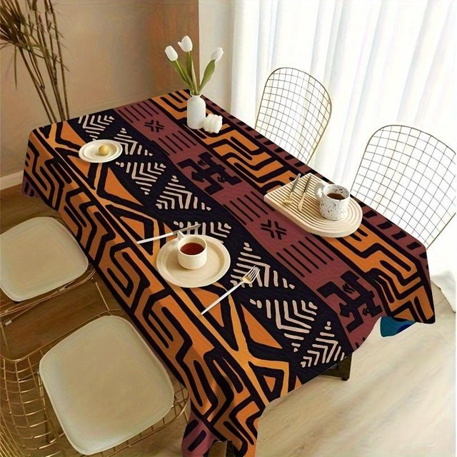 JINGYUE Pet Tischdecke aus Polyester mit buntem geometrischem Ethno-Muster in Orange und Schwarz, Rechteckig, Breite: 100 cm, Länge: 145 cm - Bild 1