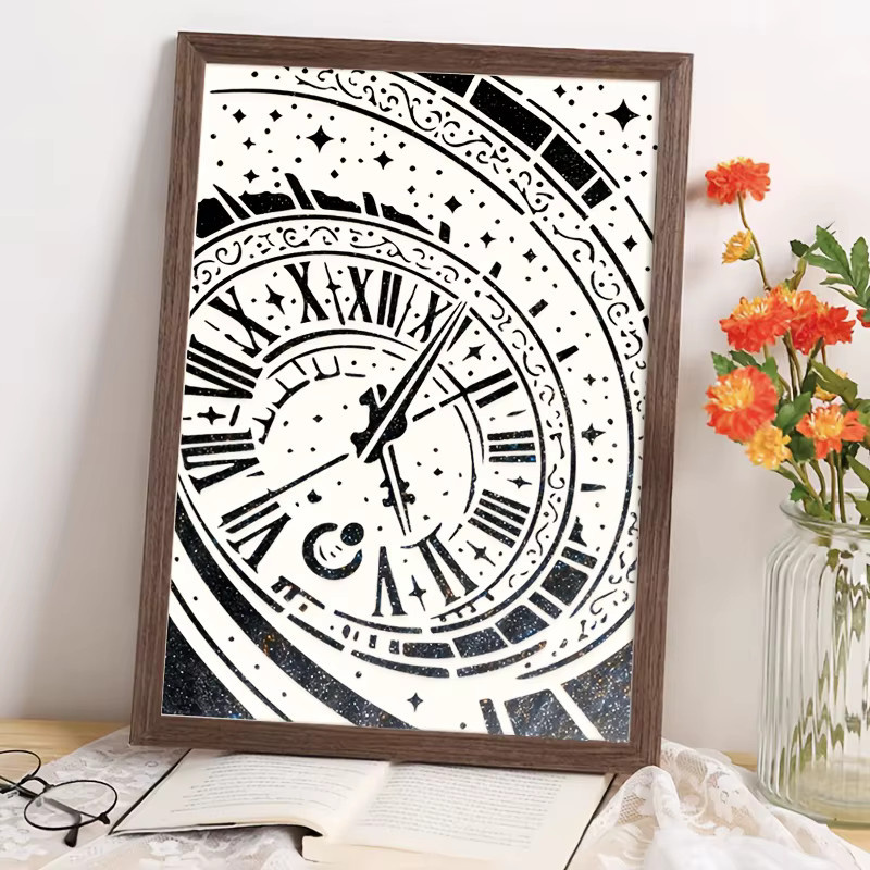 PenhuaMoban Schablone mit Uhr- und Sternmotiv in Weiß für DIY-Bastelarbeiten und Wandgestaltung - Bild 3