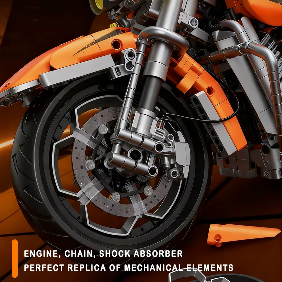 HALEI Motorrad Modell Bausteine, Fahrzeuge, Orange - Bild 5