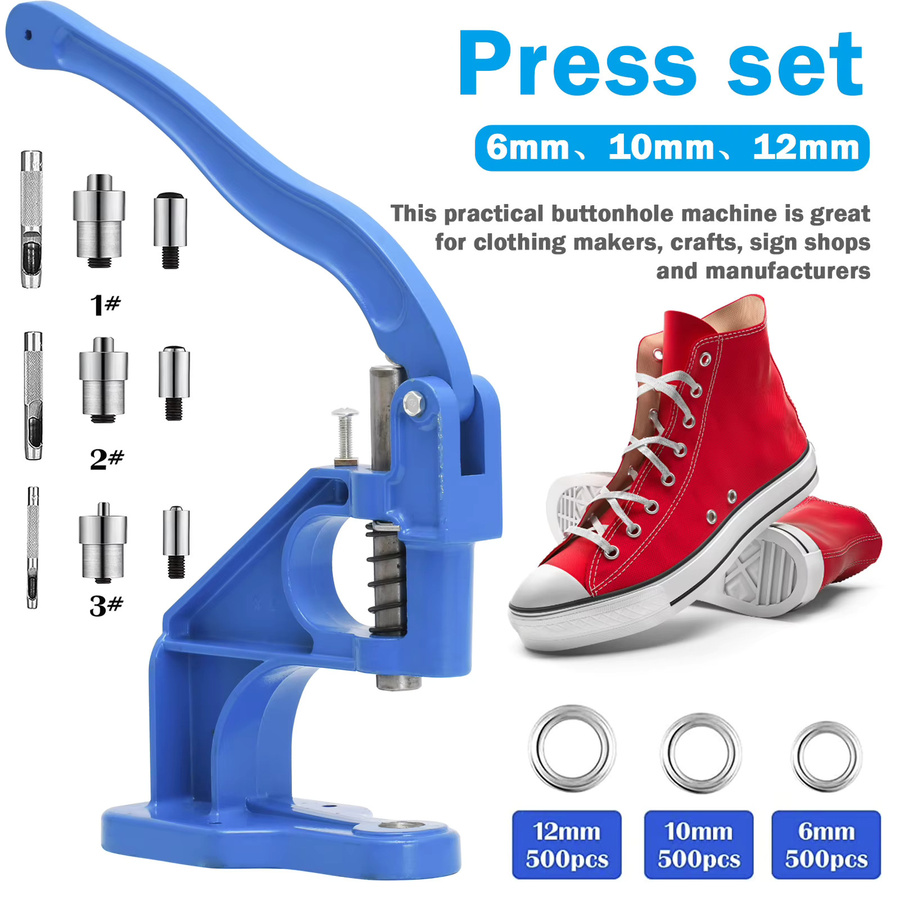 LetCartMaker Handpresstüllen-Ösenmaschine in Blau mit 3 Matrizen und 1500 Ösen in den Größen 6 mm, 10 mm und 12 mm - Bild 4