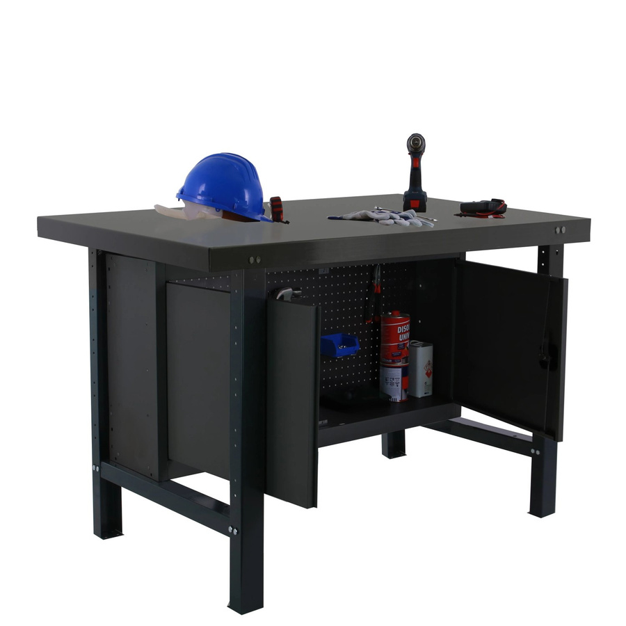 PROREGAL Werkbank Buffalo aus Metall mit Schrank in Anthrazit, Traglast 600 kg, H x B x T: 83 x 120 x 73 cm - Bild 2