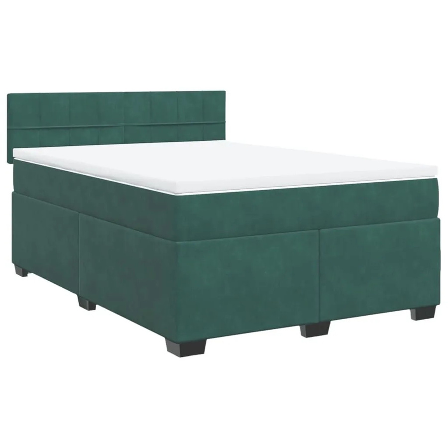 vidaXL Boxspringbett mit Matratze in Dunkelgrün, Hybridbett mit USB-Ladeport und Unterbettbeleuchtung, Samt, B/T: 140 x 200 cm - Bild 2