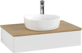 V&B Waschtischunterschrank Antao mit Frontstruktur, Farbe Eiche Honig und Weiß Lack, B/T/H: 80 x 50 x 19 cm - Bild 1