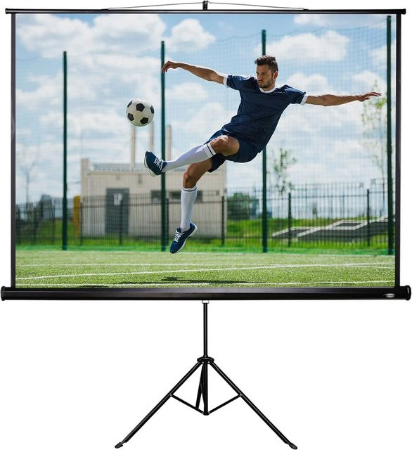 CCLIFE Beamer Leinwand mit Stativ und Montagematerial, 85 Zoll Projektionsleinwand für Heimkino, Weiß/Schwarz - Bild 1
