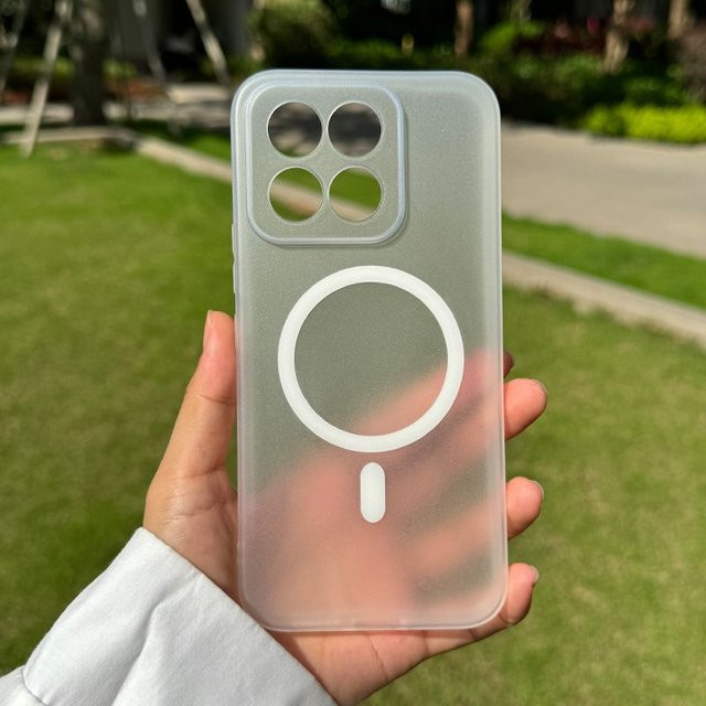 Stoßfeste magnetische Handyhülle mit Eisnebel-Effekt für Xiaomi in Transparent/Weiß - Bild 1