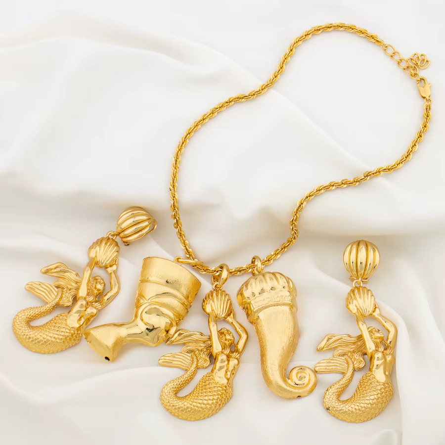 YM Schmuckset, Halskette, Ohrringe, Messing, Gold, Damen - Bild 2