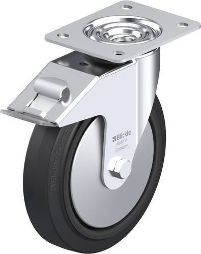 Blickle Lenkrolle LE-POEV 200XKA-FI-FA mit Feststeller in Schwarz und Silber, Rad-Durchmesser: 20 cm, Tragfähigkeit: 300 kg - Bild 1