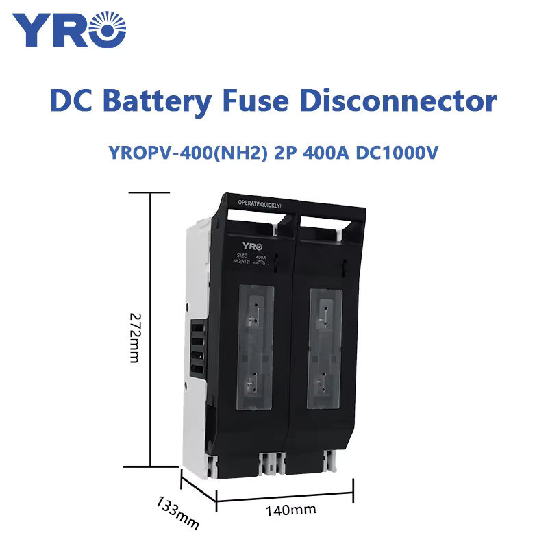 YRO Batterie-Sicherungstrennschalter 2P 400A DC1000V Solar PV Messertyp Sicherungshalter NH00 Schwarz - Bild 2