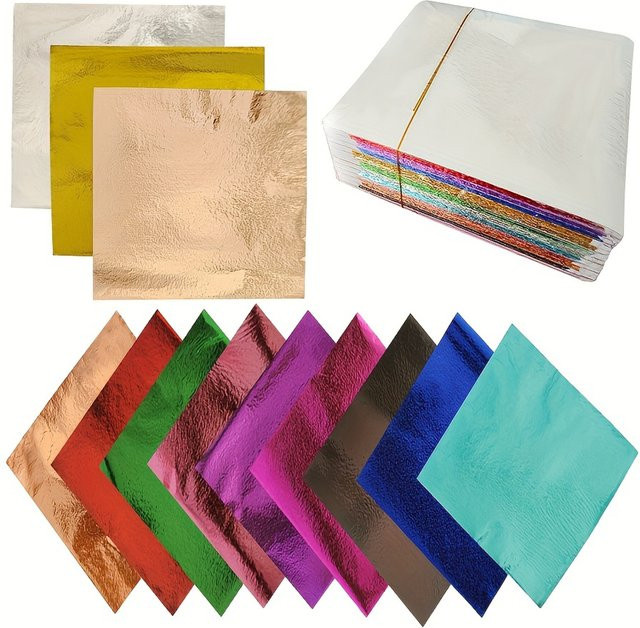 240 Blatt Blattgold-Imitation in 12 Farben, glänzendes Folienpapier in Gold und weiteren Farben - Bild 1