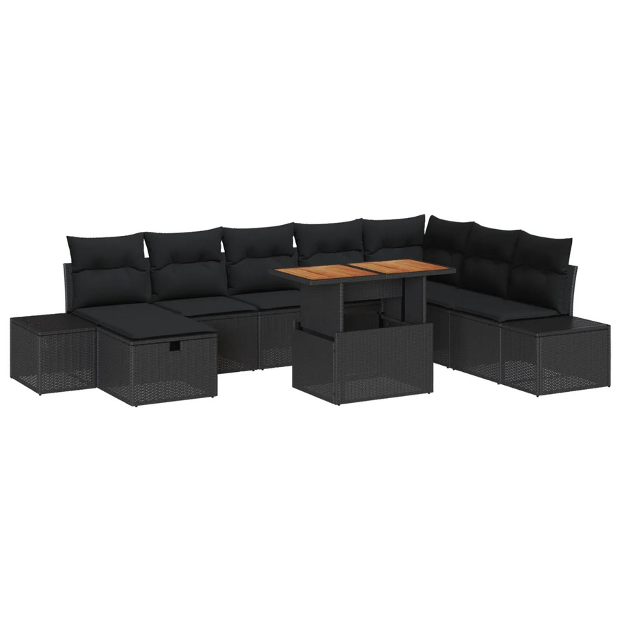 vidaXL Garten-Sofa-Set aus Polyrattan in Schwarz, 9-teiliges Lounge-Set mit integriertem Stauraum und Polsterkissen - Bild 2