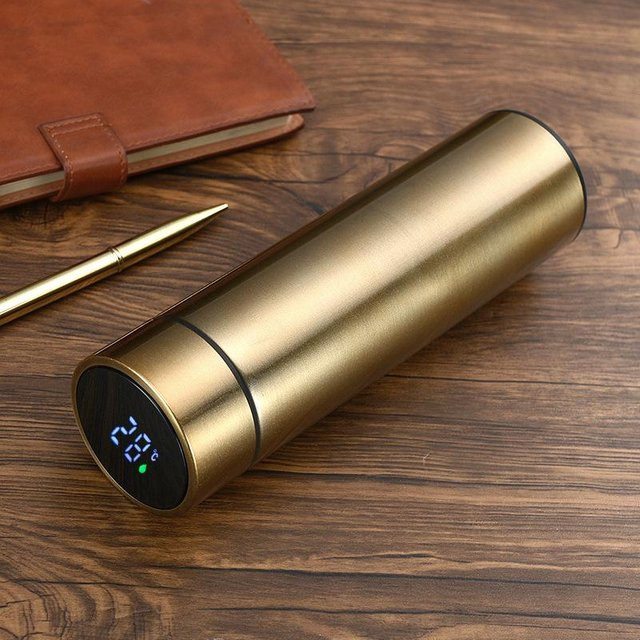 Binchi Outdoor Equipment Intelligente Thermos Tasse aus 304 Edelstahl mit Digital Display und LED Temperaturanzeige, Gold, 500ml - Bild 1