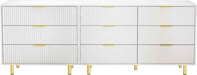 okwish Kommode mit 9 Schubladen für das Wohnzimmer in Weiß und Gold, B/T/H: 200 x 40 x 72 cm - Bild 1