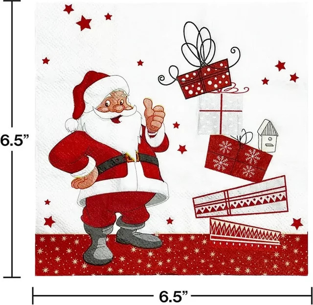 GUANYAO Weihnachtsmann Servietten Set mit rotem Motiv auf weißem Hintergrund, 20 Stück, B/B: 33 x 33 cm - Bild 1