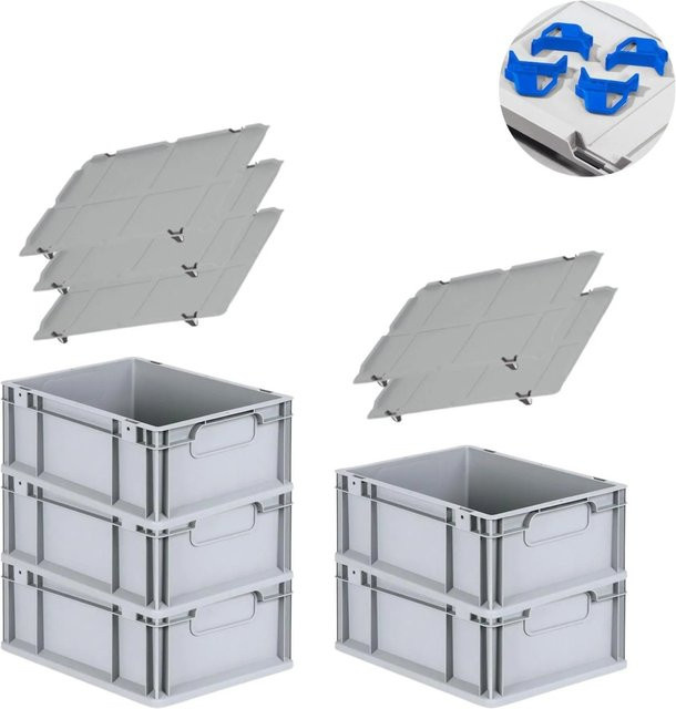PROREGAL Spar Set mit 5x Eurobox Nextgen Economy in Blau inklusive Auflagedeckeln und 4x Schiebeschnappverschlüssen, H x B x T: 17 x 30 x 40 cm, 16 Liter - Bild 1