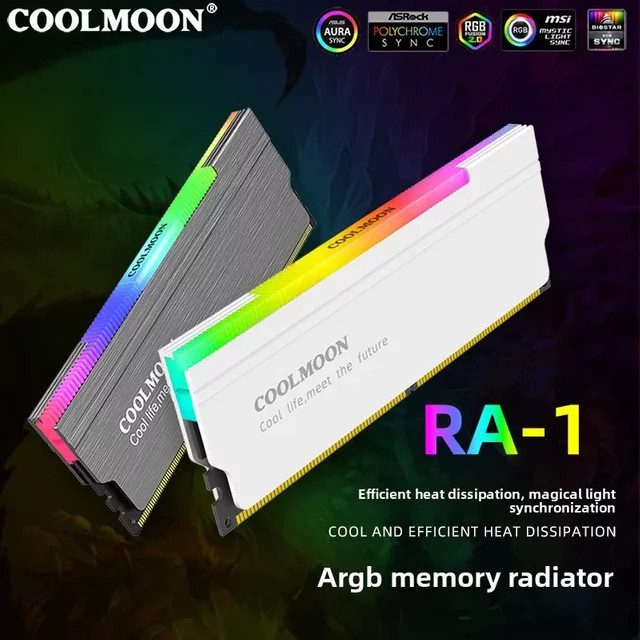 COOLMOON ARGB RAM Kühlkörper RA-1 Speicherkühlung für Desktop-PC in Grau mit 5V adressierbarer LED-Synchronisierung aus Aluminiumlegierung - Bild 1