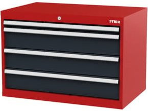 STIER Schubladenschrank mit 4 Schubladen aus Stahl, Farbe rot/anthrazitgrau, B/T/H: 90,0 x 57,5 x 62,0 cm - Bild 1