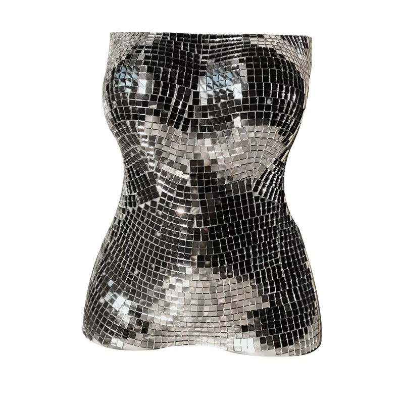 Silberne Skulptur als dekorativer Blumentopf und Vase in menschlicher Form aus Glas und Kunststoff - Bild 6
