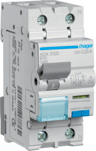 Hager FI/LS-Schalter ADA510D 1P+N 10A 30mA B-Charakteristik Blau - Bild 1