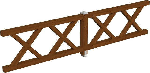 Skan Holz Brüstung Andreaskreuz aus Fichte in Nussbaum, B: 400 cm, H: 84 cm - Bild 1