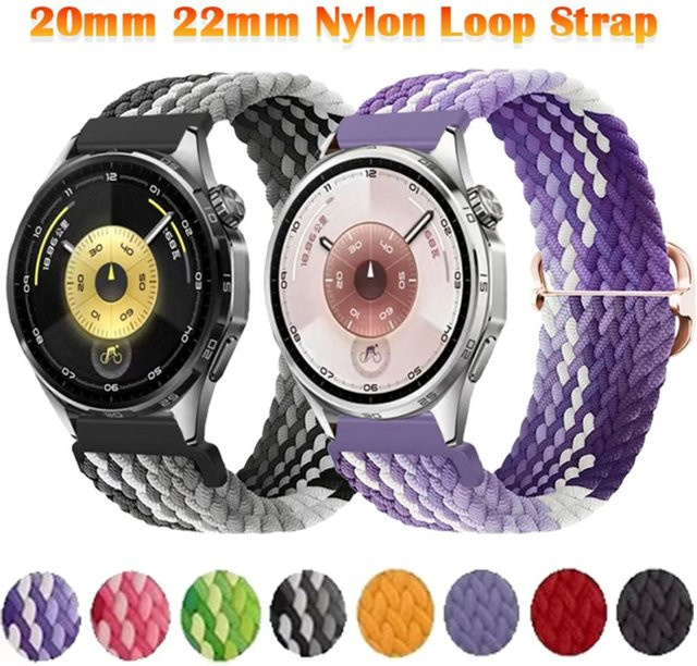 Huawei Uhrenarmband Nylon, geflochten, Bunt, Unisex, 20/22 mm - Bild 1