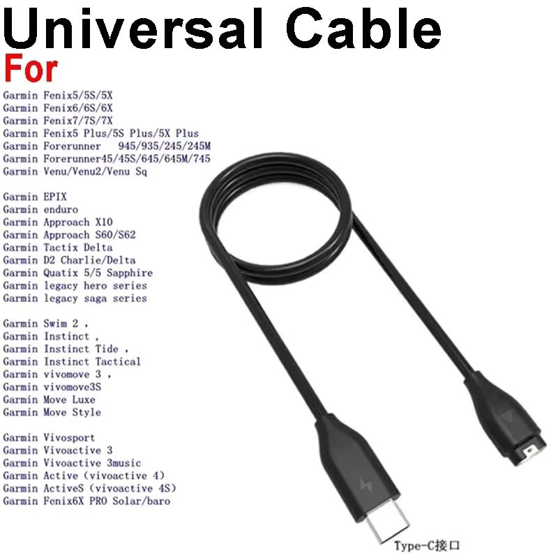 Universelles USB-Typ-C-Ladekabel für Garmin Uhren, USB-A auf USB-C Ladegerät für Fenix 5 5S 5X Plus 6 6S 6X Pro 7 7S 7X 8, Schwarz - Bild 4