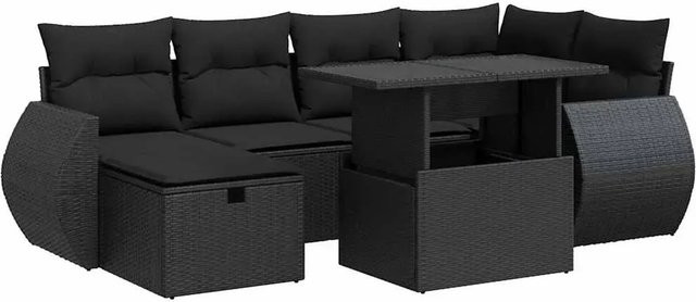 vidaXL 7-teilige Garten-Sofagarnitur aus Poly-Rattan mit Kissen in Schwarz - Bild 1
