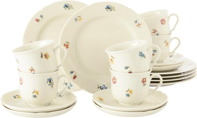 Seltmann Weiden Kaffeeservice Marieluise aus Porzellan in Elfenbein mit floralem Blütenmeer Design, 18er Set - Bild 1
