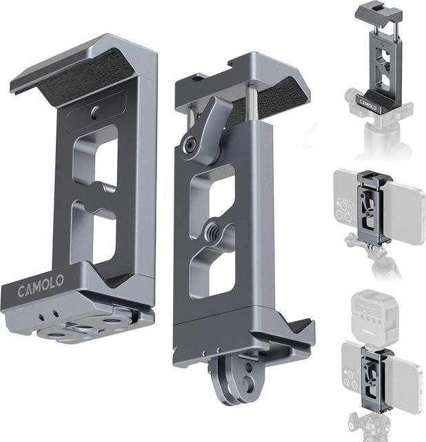 Leaplight Multifunktionaler Handyhalter aus Metall mit Arca Swiss, Cold Shoe und GoPro-Halterung sowie Handyklemme für iPhone und Samsung - Bild 1