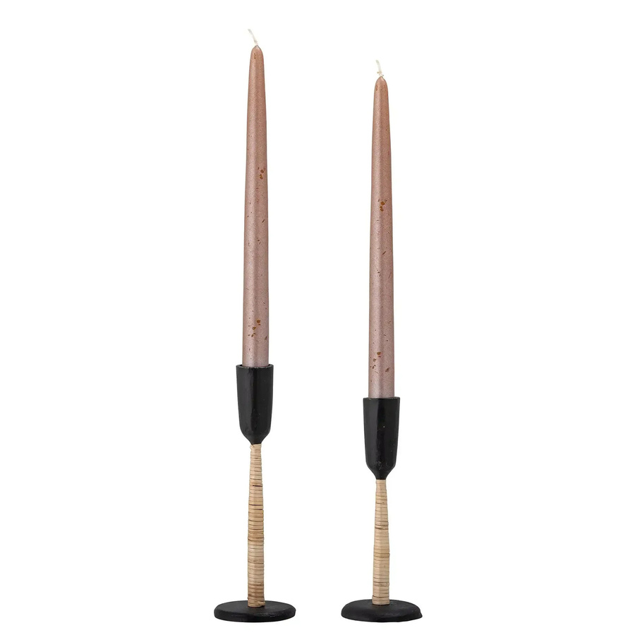 Bloomingville Kerzenhalter Kesha aus Metall und Rattan in Schwarz, Set von 2 Stück - Bild 1