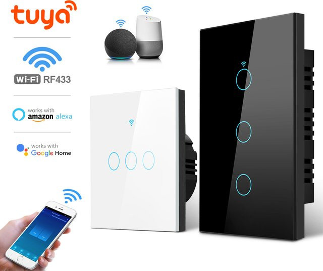 Tuya Smart WiFi Touch Lichtschalter in Weiß mit App-Steuerung und Sprachsteuerung für Alexa und Google Assistant, ohne Neutralleiter - Bild 1