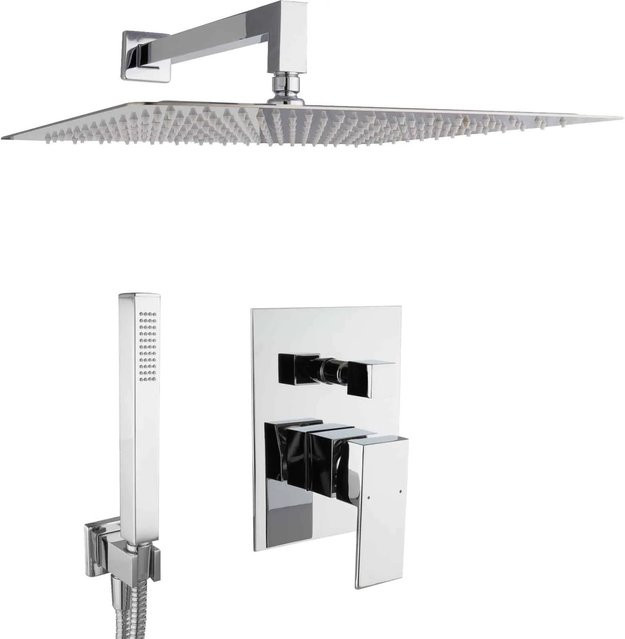 PaulGurkes Unterputz Duschsystem Komplettset in Chrom mit Handbrause und starrer Duschsäule, Breite: 40 cm - Bild 1