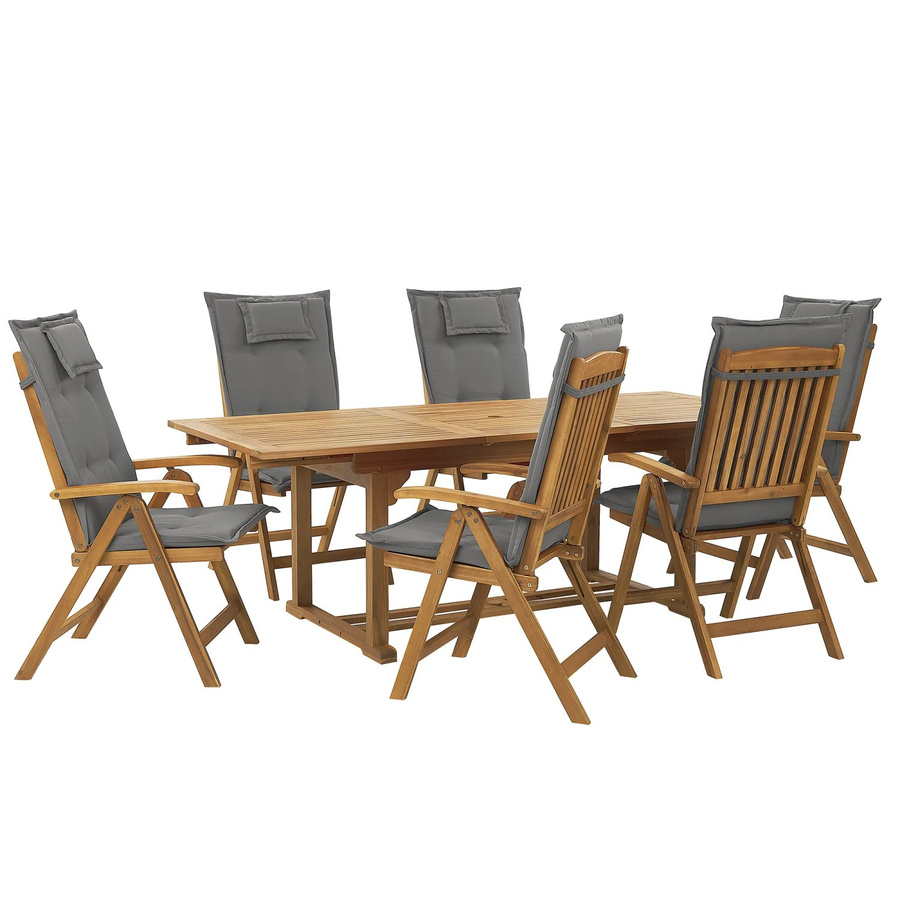 Beliani Gartentisch Set JAVA in Heller Holzfarbe und Grau mit B/T/H: 220 x 90 x 105 cm - Bild 2