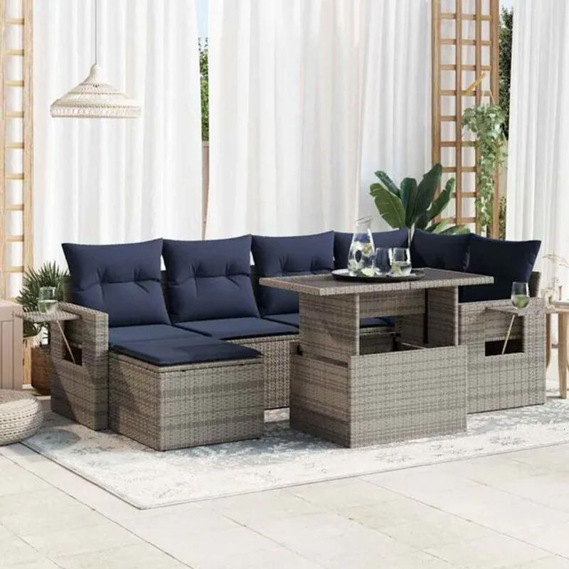 7-teilige moderne Garten-Sofagarnitur aus Polyrattan und Akazienholz in Grau von vidaxl - Bild 1