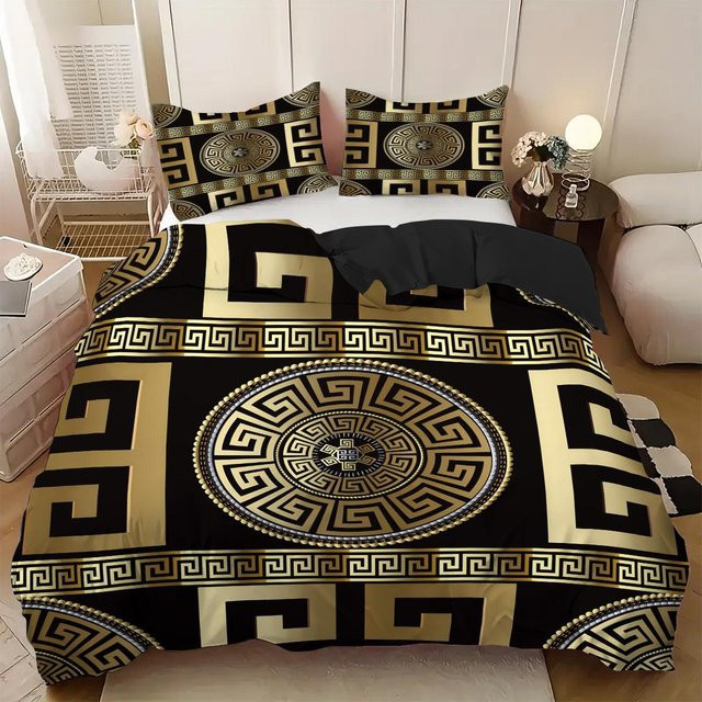 3-teiliges Bettwäsche-Set Lodestar mit geometrischem Vintage-Design in Schwarz, Microfaser, B/H: 140 x 210 cm - Bild 1