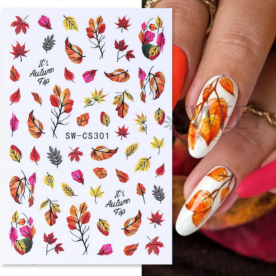SWEET TREND Nail Art Aufkleber, Herbst Gold Ahorn Blätter, 4 Stück - Bild 2