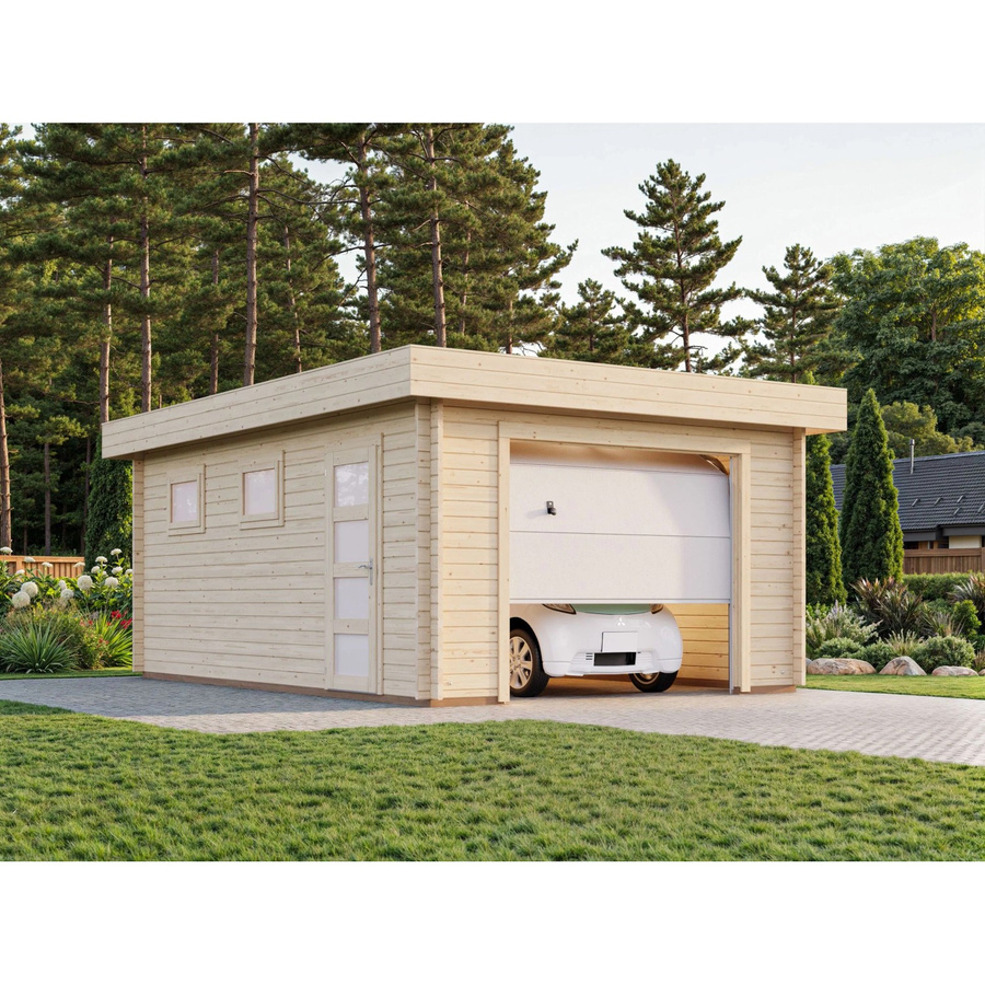 Palmako Holz-Einzelgarage Rasmus mit Sektionaltor aus Fichtenholz in Beige, B/T: 360 x 550 cm - Bild 2