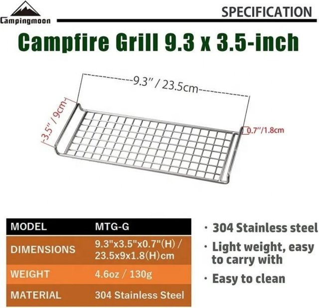 CAMPINGMOON MTG-G Grillnetz aus Edelstahl in Silber, tragbares Grillgitter für Fleisch und Braten - Bild 1
