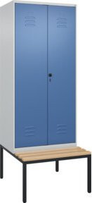 C+P Spind Classic PLUS Schwarz-Weiß-Spind mit Sitzbank, 2 Abteile, Sicherheits-Drehriegel, Sitzfläche aus Buche-Hartholz, B/T/H: 212,0 x 80,0 x 81,5 cm - Bild 1