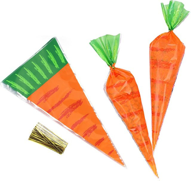 WEIGAO Osterhase und Karotte Süßigkeiten Taschen aus Kunststoff in Orange für Kindergeburtstag und Ostern-Dekoration - Bild 1