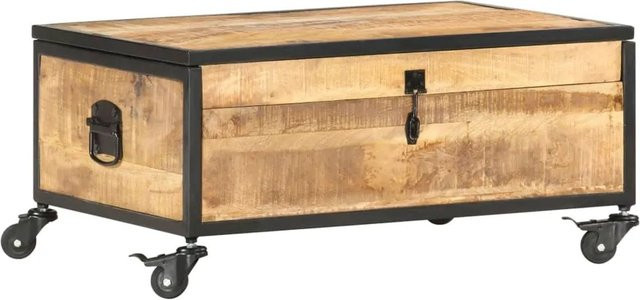 vidaXL Couchtisch aus massivem Mangoholz und Gummibaumholz in Braun mit Klappfunktion und Rollen B/T/H: 70 x 50 x 33 cm - Bild 1