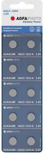 AgfaPhoto Knopfzellen LR44 1.5V Alkali-Mangan AG13, 10 Stück, Silber - Bild 1