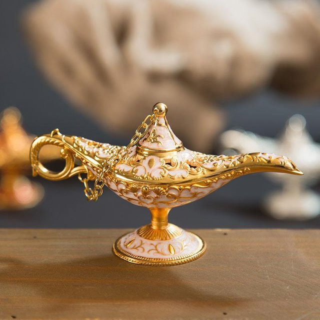 Aladdin Magische Dschinn Lampe als Retro Räuchergefäß und Öllampe aus Zinklegierung, Höhe: 12 cm, Farben: Bronze, Silber, Gold, Rot, Antikes Silber - Bild 1